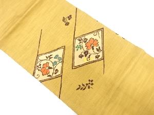 菱に花更紗模様織り出し　名古屋帯